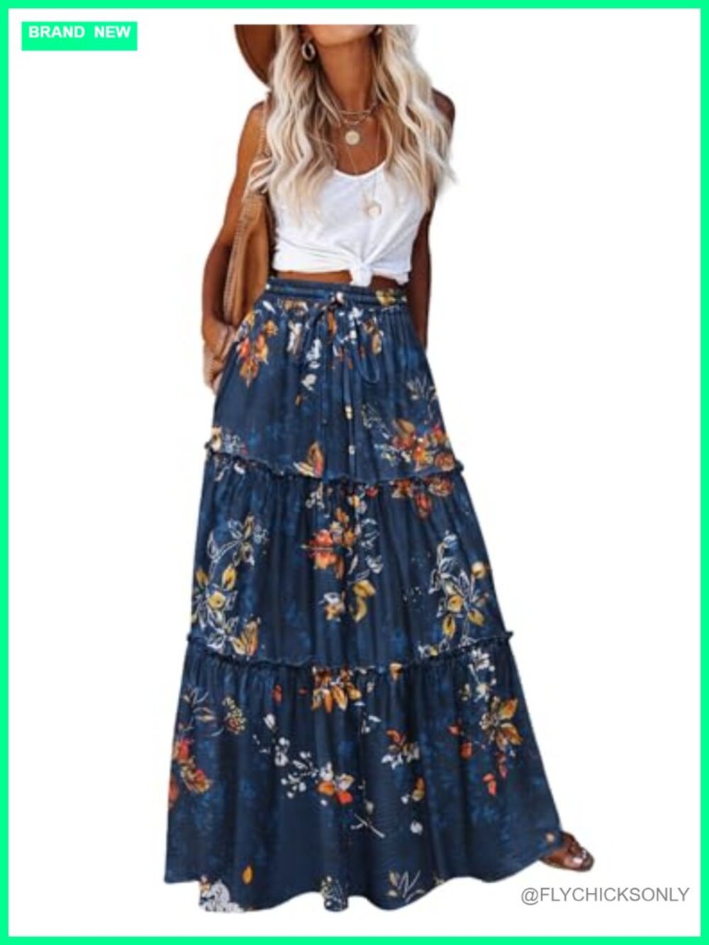 Women's High Waist Flowy Maxi Skirt with Pockets A-Line Boho Summer